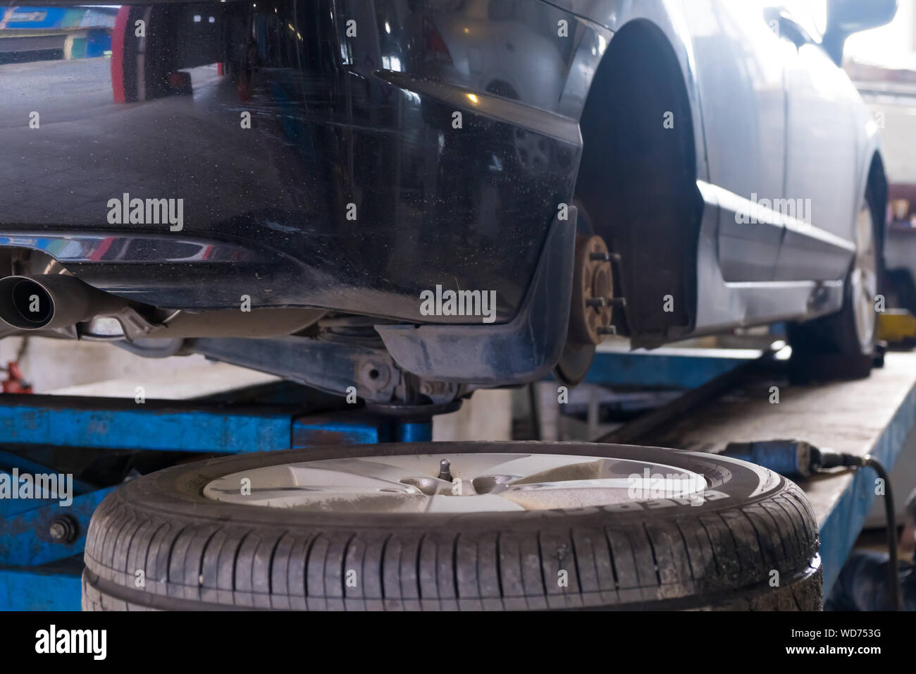 Tire fitting in a repair garage. replacement of winter and summer tires