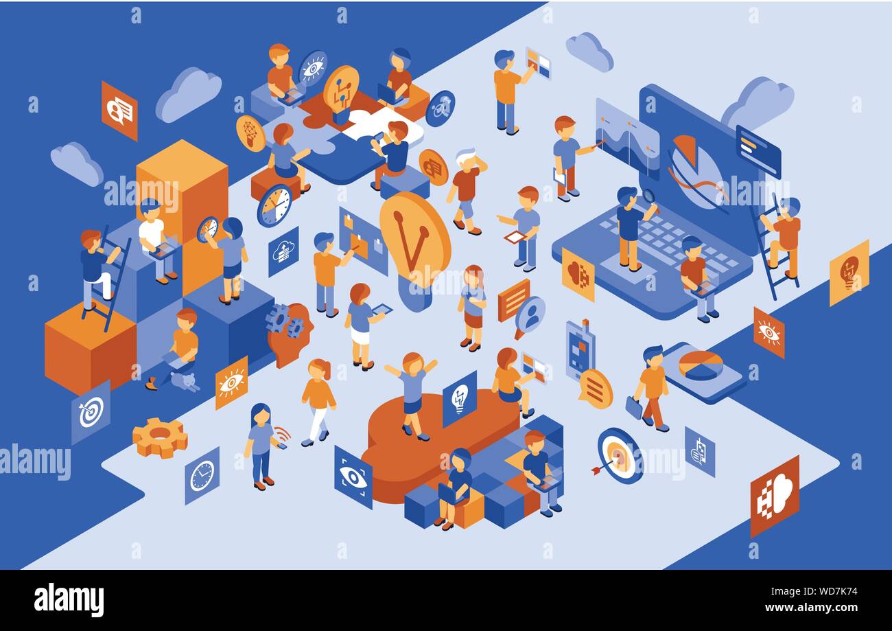 Isometric start up people business and security icons, digital vector ...