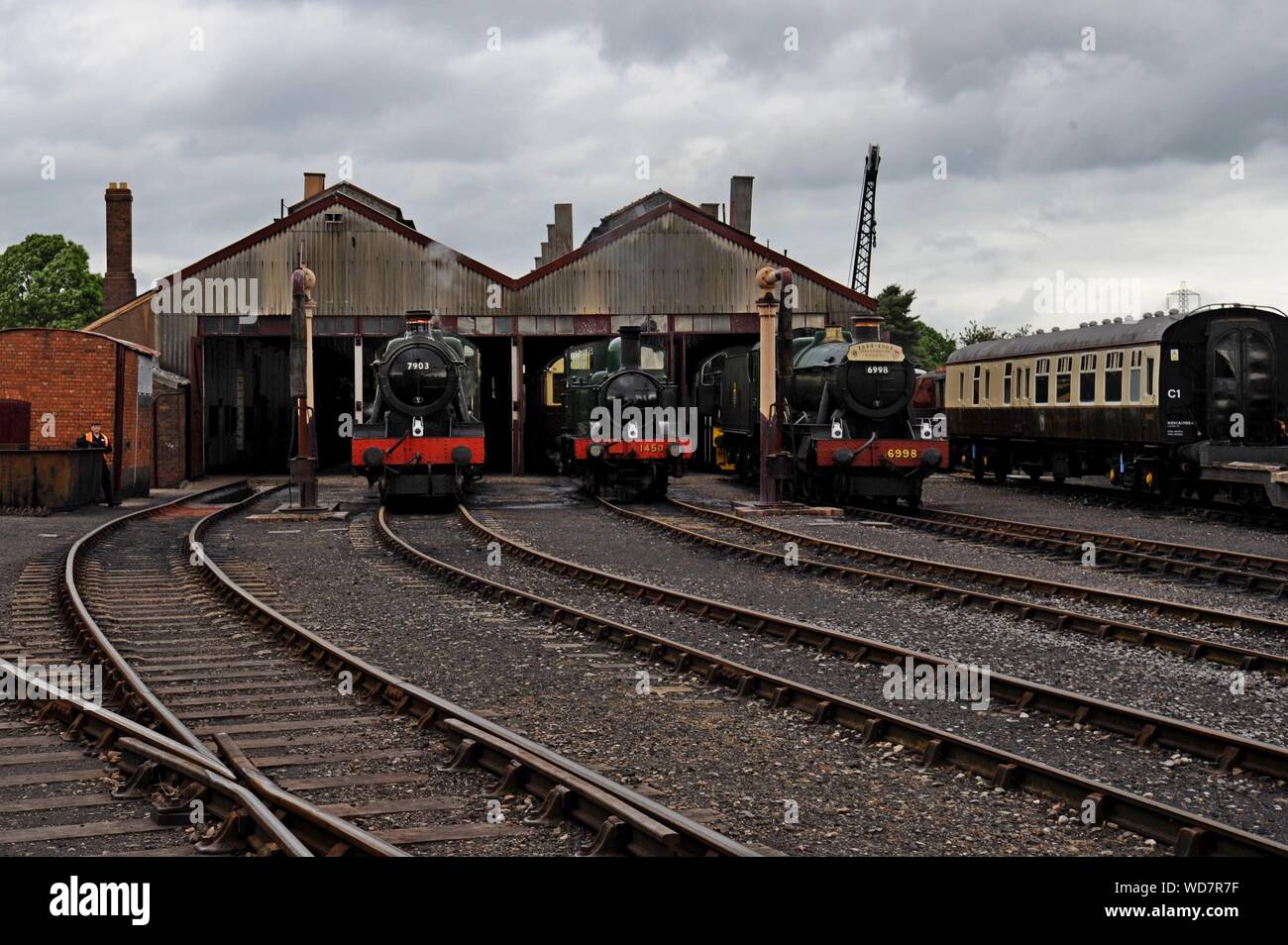 Ex Great Western Railway 7903 'Foremark Hall' outside the engine shed at Didcot Railway Centre, Oxfordshire Stock Photo