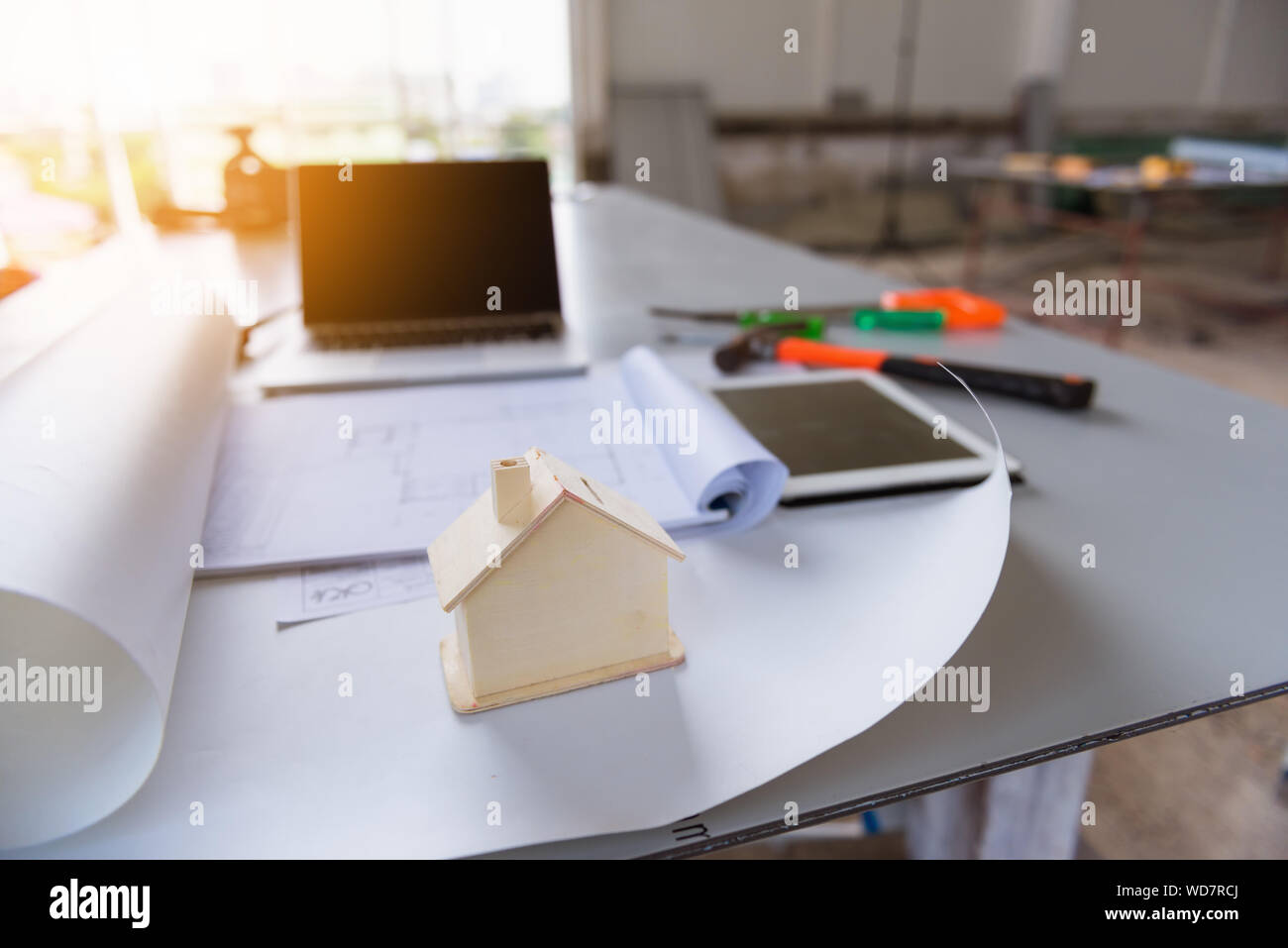 Engineering Office Workplace and Construction Site Concept, Model ...