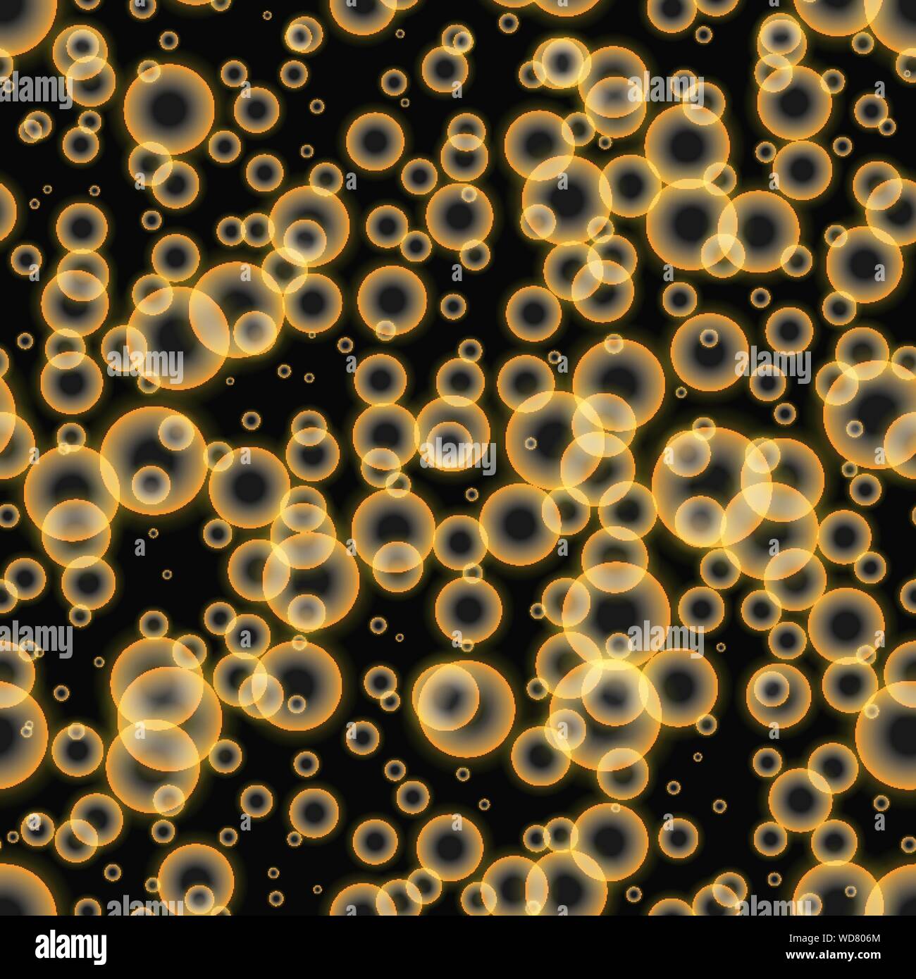Vector Golden On Black Abstract Bubbles Texture Seamless Pattern Background Stock Vector