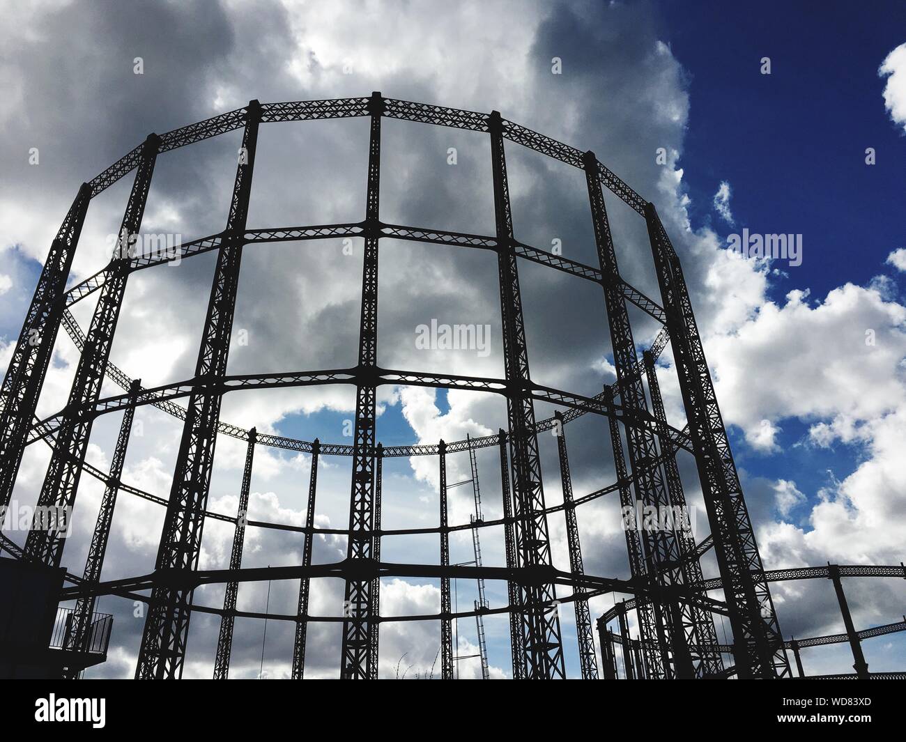 Low Angle View Of Metallic Structure At Gasworks Gallery Against Sky Stock Photo