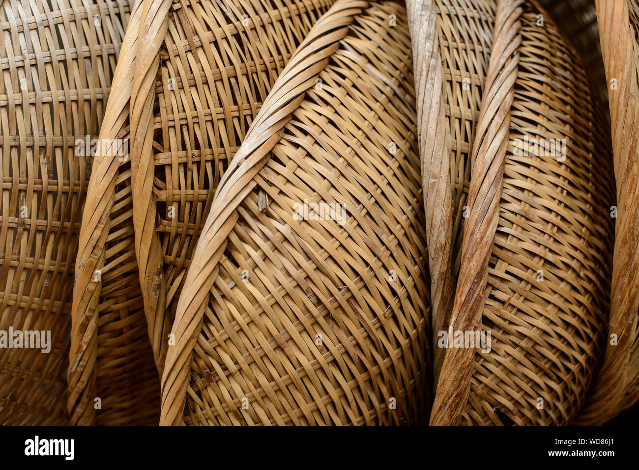 Full Frame Shot Of Rattan Baskets Stock Photo