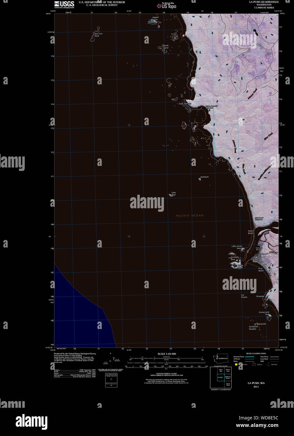 USGS Topo Map Washington State WA La Push 20110418 TM Inverted Restoration Stock Photo