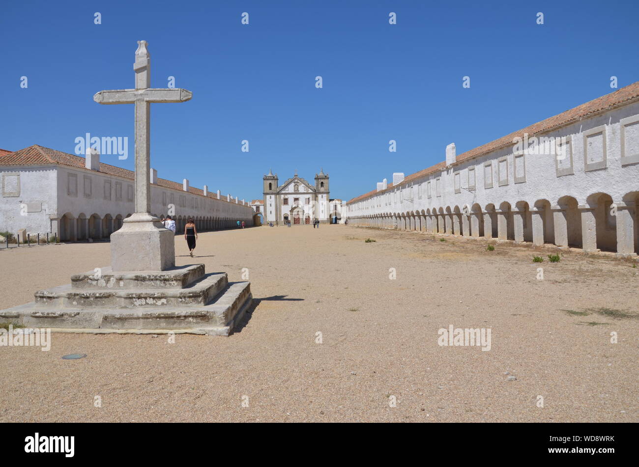 Cross At Nossa Senhora Do Cabo Sanctuary Church Against Clear Sky Stock Photo
