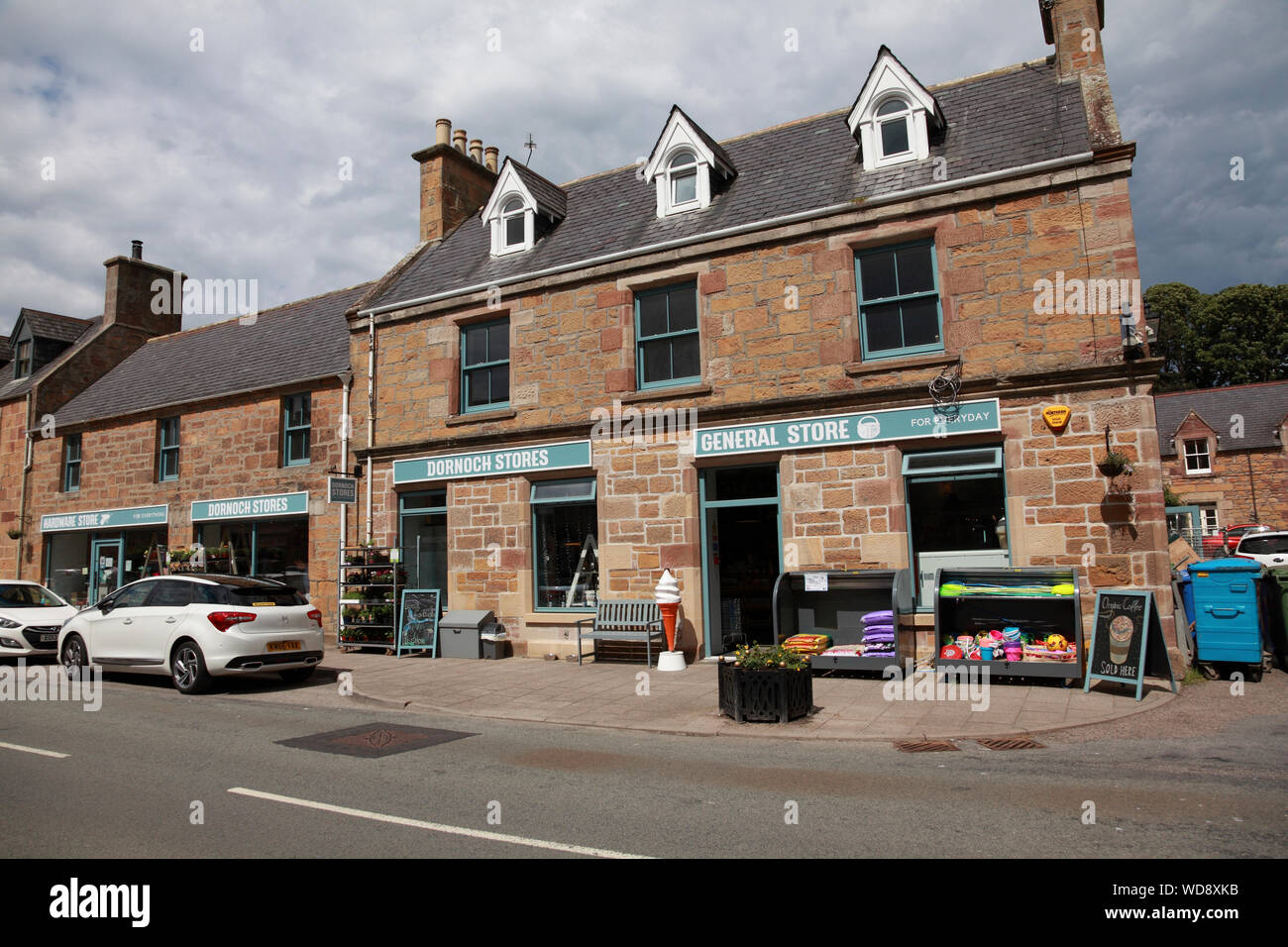 The General Store at Dornoch, a town in Sutherland, Highland, on the north east coast of Scotland Stock Photo