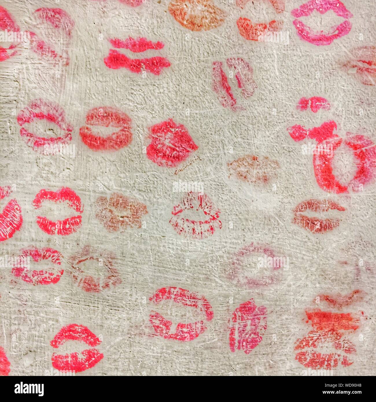 Full Frame Shot Of Lipstick Kiss Stock Photo