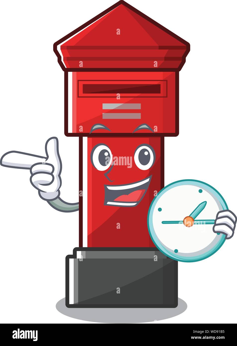 With clock Pillar box sticks the character wall Stock Vector