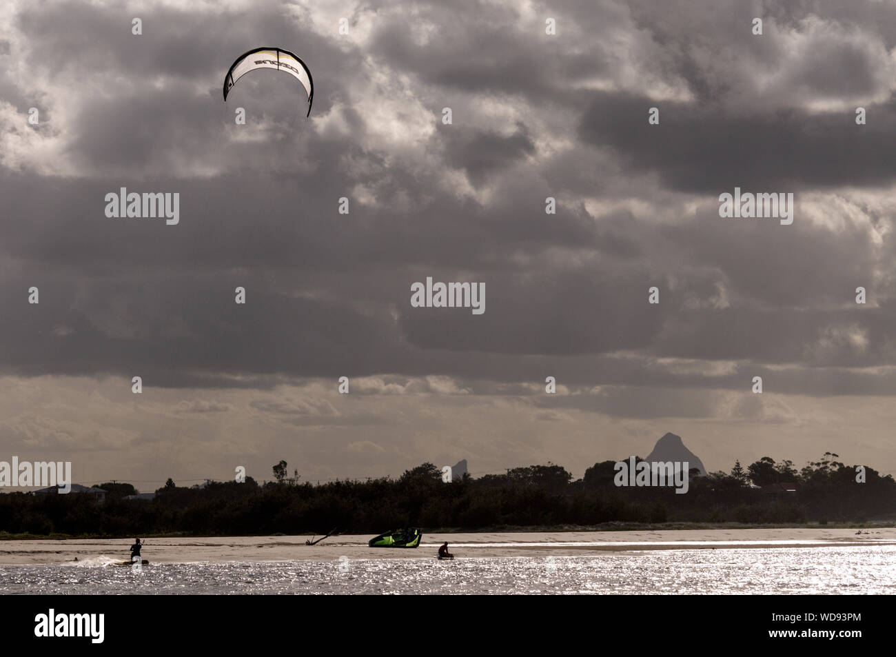 Kite boarding off Bulcock Beach in Caloundra, on the Sunshine coast in