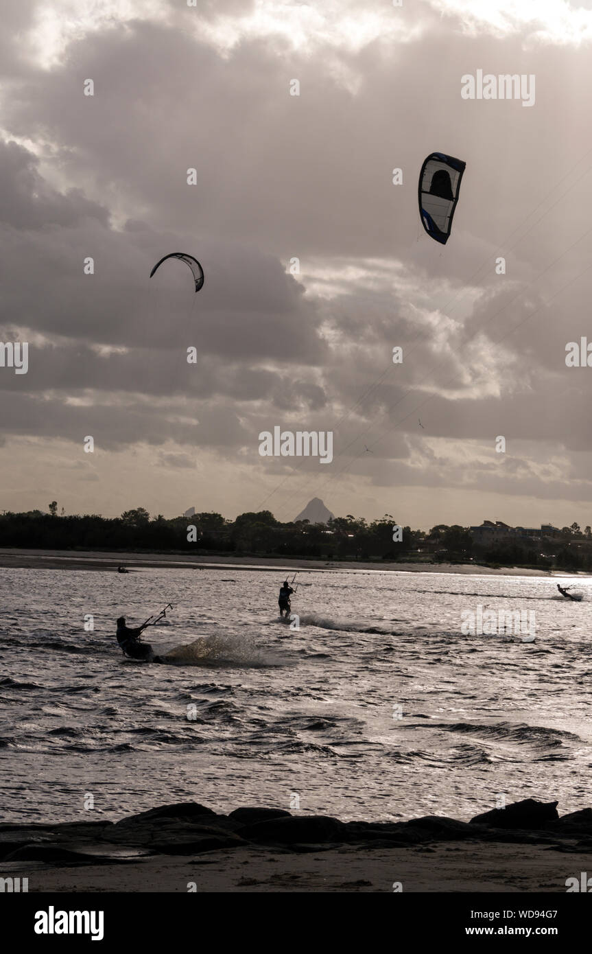 Kite boarding off Bulcock Beach in Caloundra, on the Sunshine coast in
