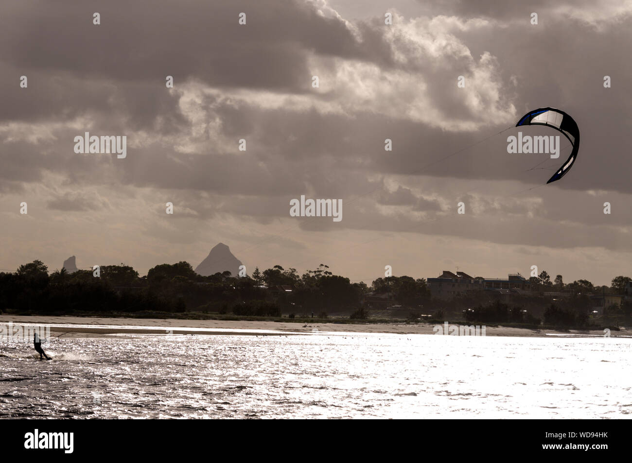 Kite boarding off Bulcock Beach in Caloundra, on the Sunshine coast in