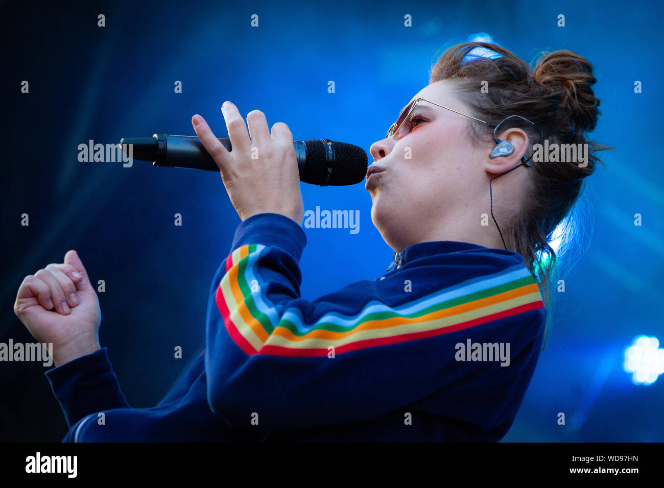 Trondheim, Norway. 31st, August 2018. The Danish pop act Off Bloom performs a live concert the Norwegian music festival Festningen 2018 in Trondheim. singer Mette Mortensen is seen live on