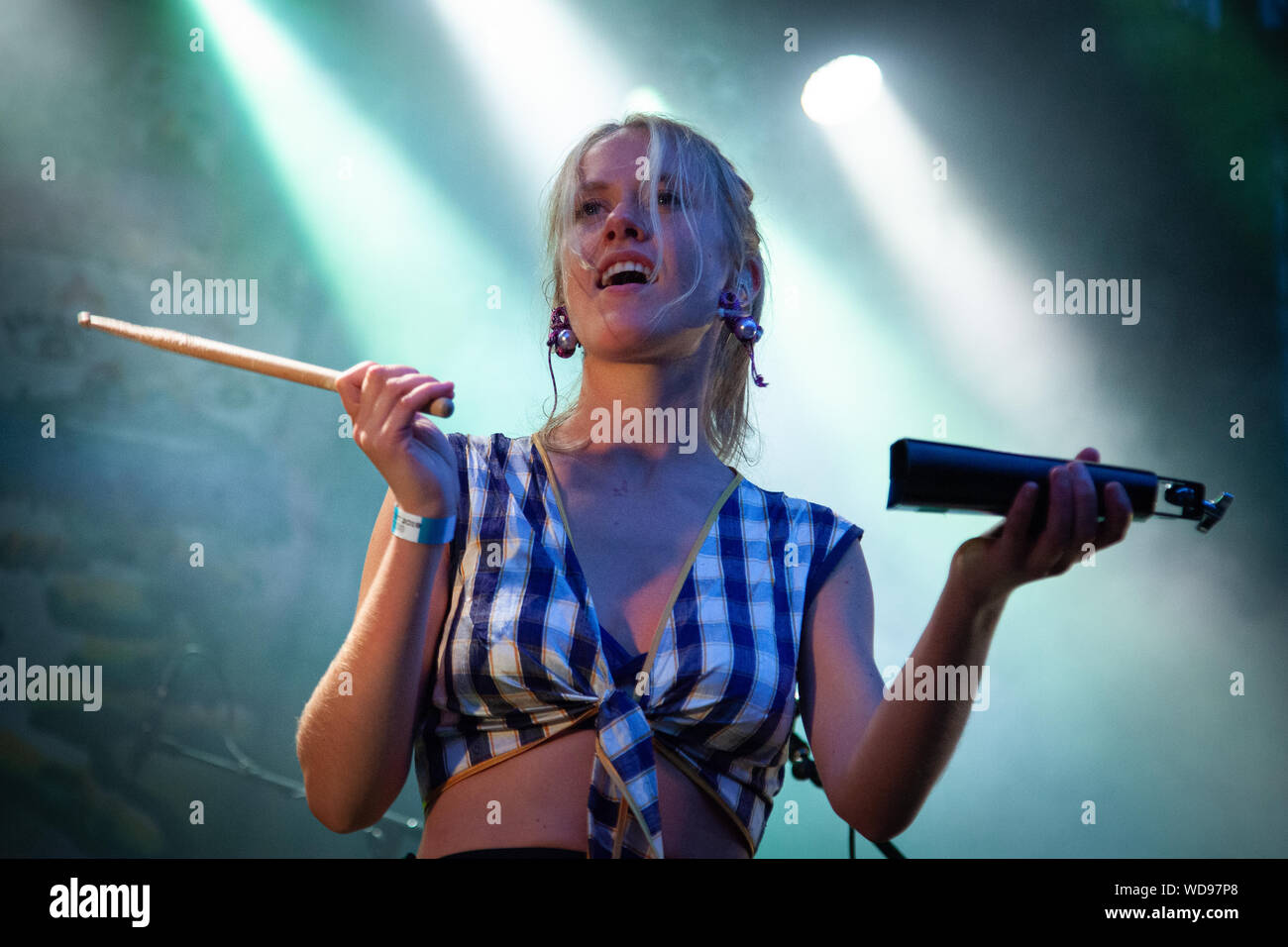 Trondheim, Norway. 16th, The Norwegian rock band Pom Poko performs a live concert during the Norwegian music festival Pstereo 2019 in Trondheim. Here singer Ragnhild Fangel is seen live on