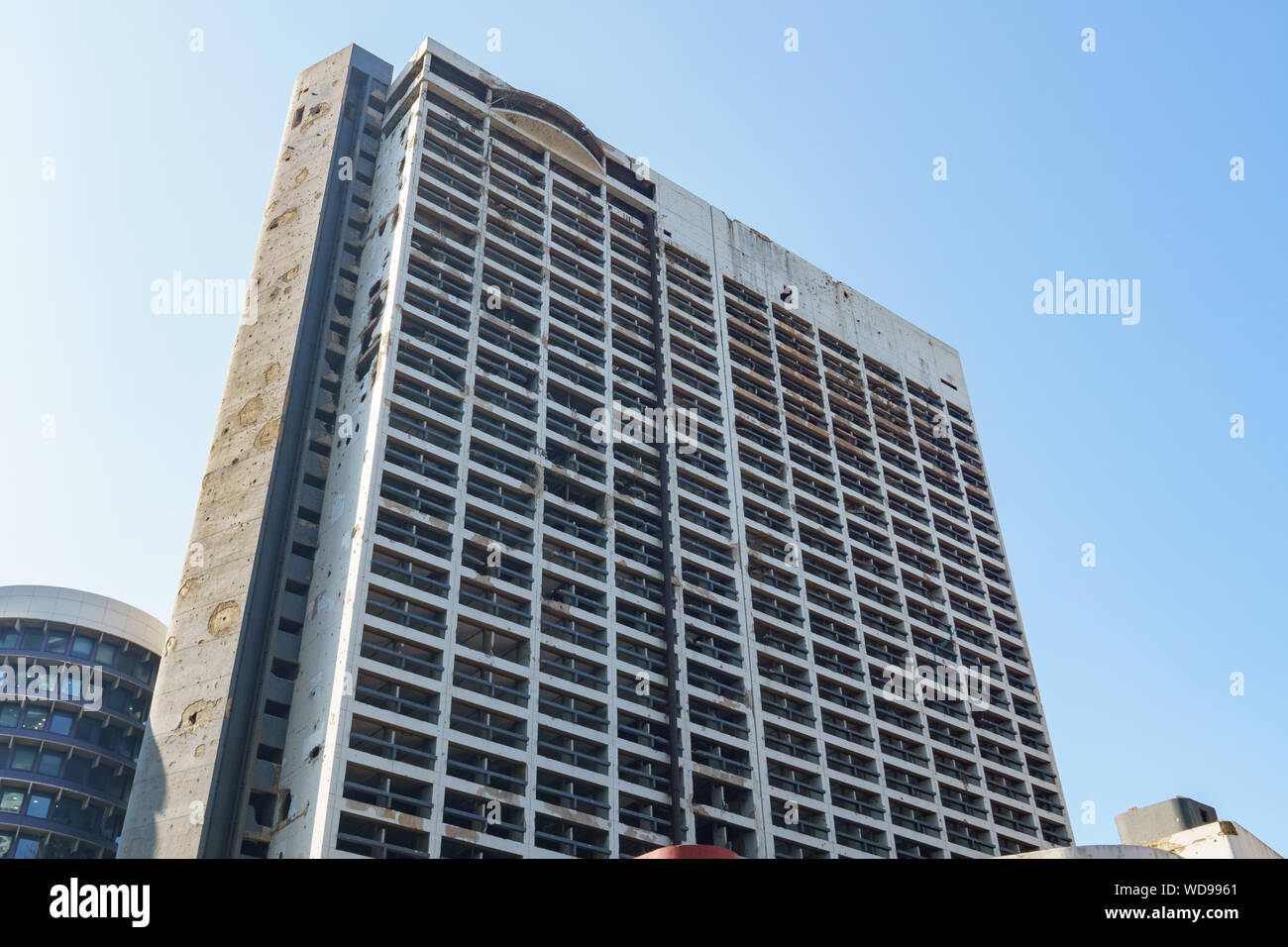 Beirut, Lebanon - Lebanese Civil War shell and bullet damage to Holiday Inn Hotel. 3 february 2018 Stock Photo