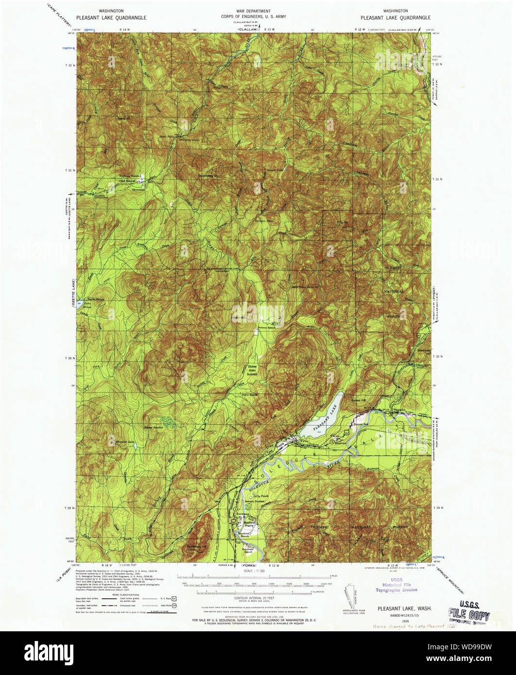 USGS Topo Map Washington State WA Lake Pleasant 241886 1935 62500