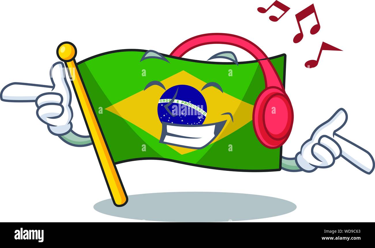 Listening music brazil flag hoisted on character pole Stock Vector ...