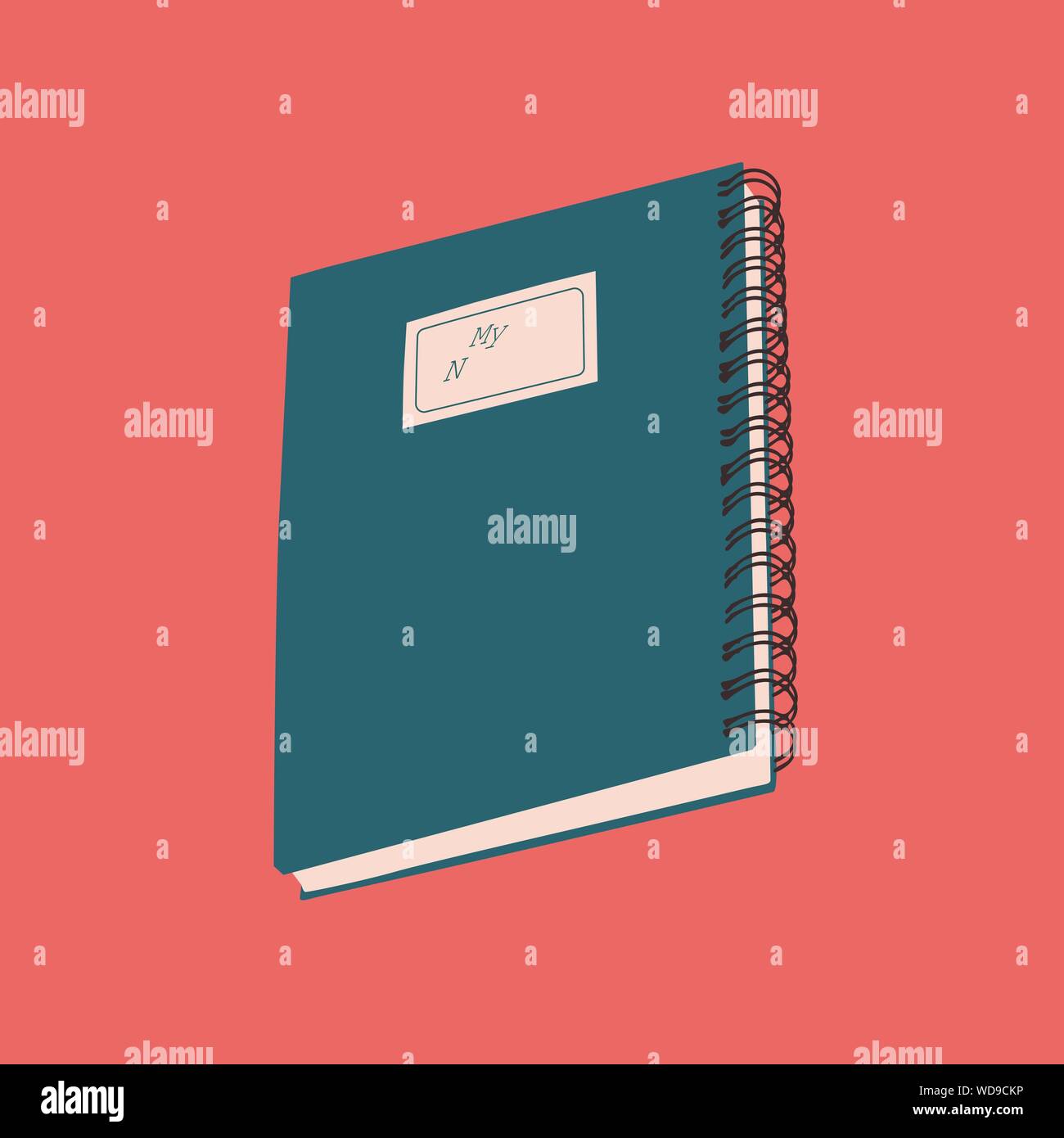 Simple isolated illustration of a colorful, spiral binded notebook with