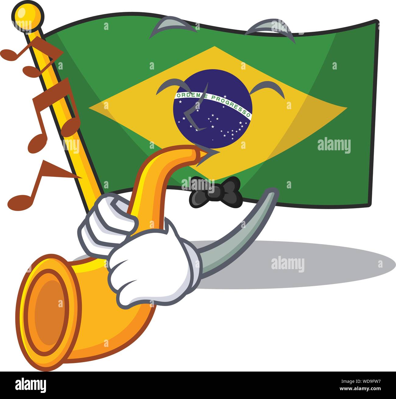 With trumpet brazil flag hoisted on character pole Stock Vector Image ...