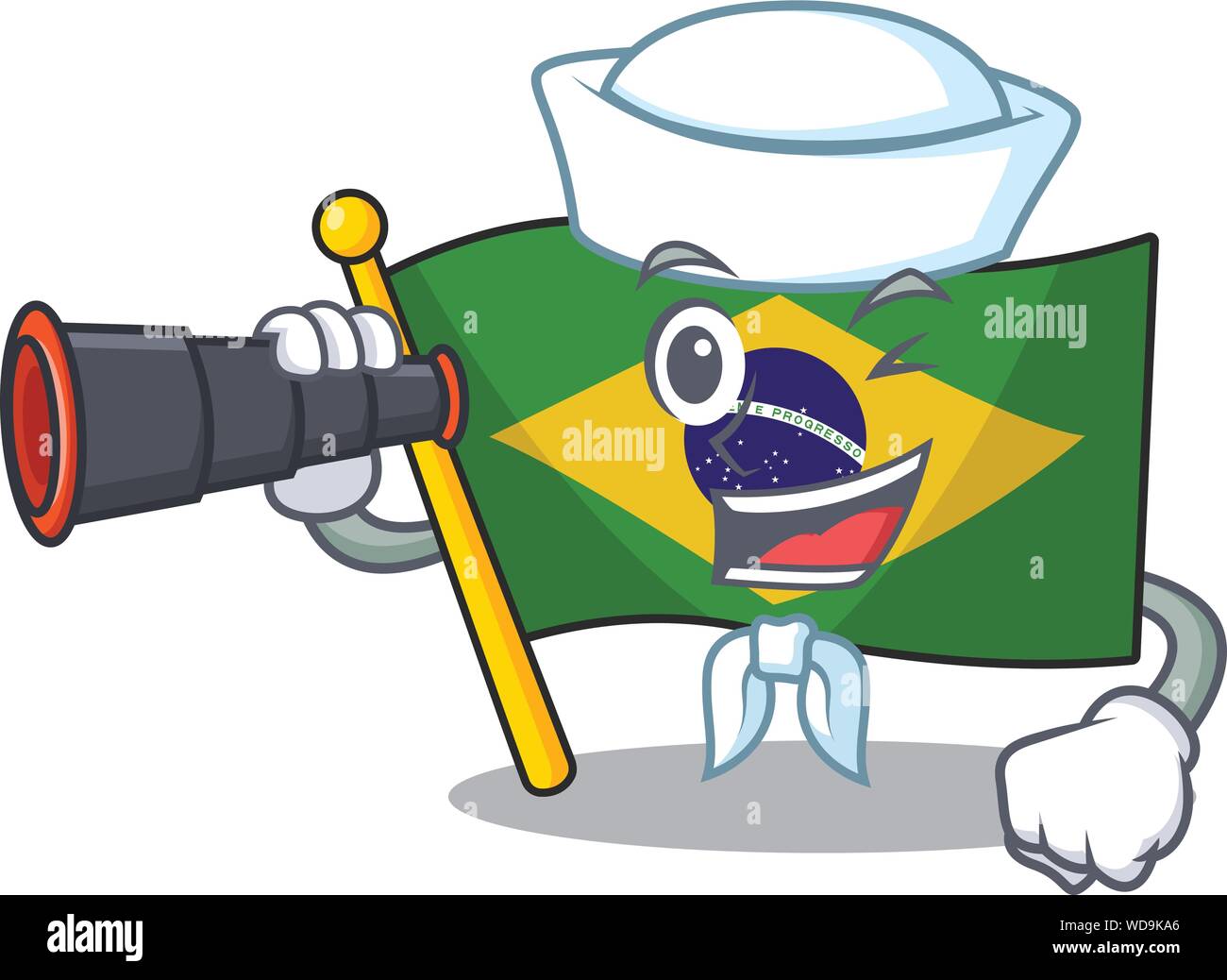 Sailor with binocular brazil flag hoisted on character pole Stock ...