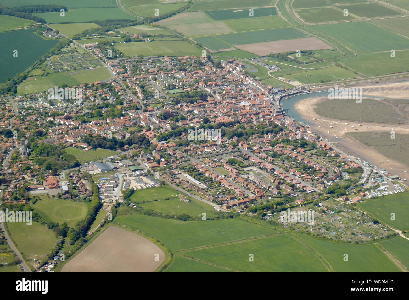 Aerial View of Wells-next-the-sea in Norfolk on summers day. Stock Photo