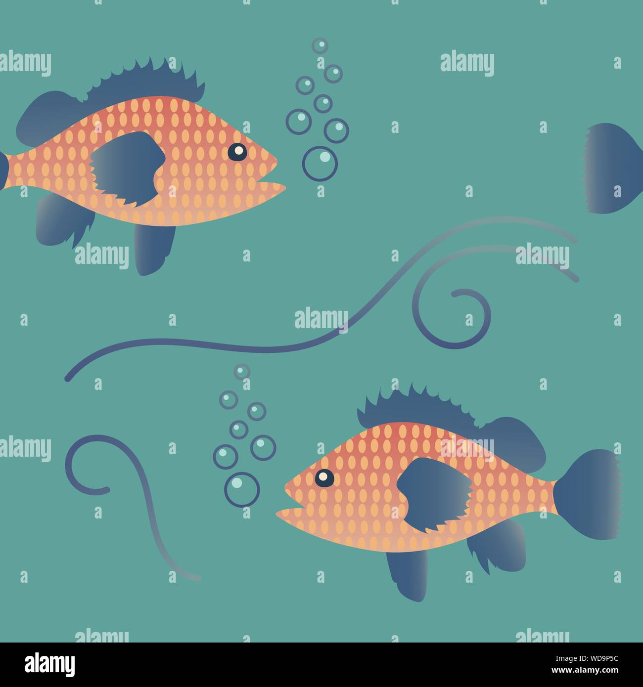 Seamless pattern with fishes in the underwater world. Colorful artistic background. Vector illustration, eps10 Stock Vector