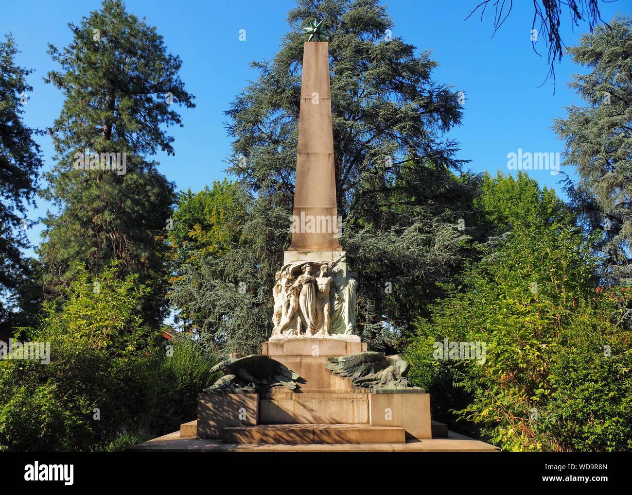 Obelisk in Sant'Eusebio square, Vercelli, Piedmont, Italy Stock Photo