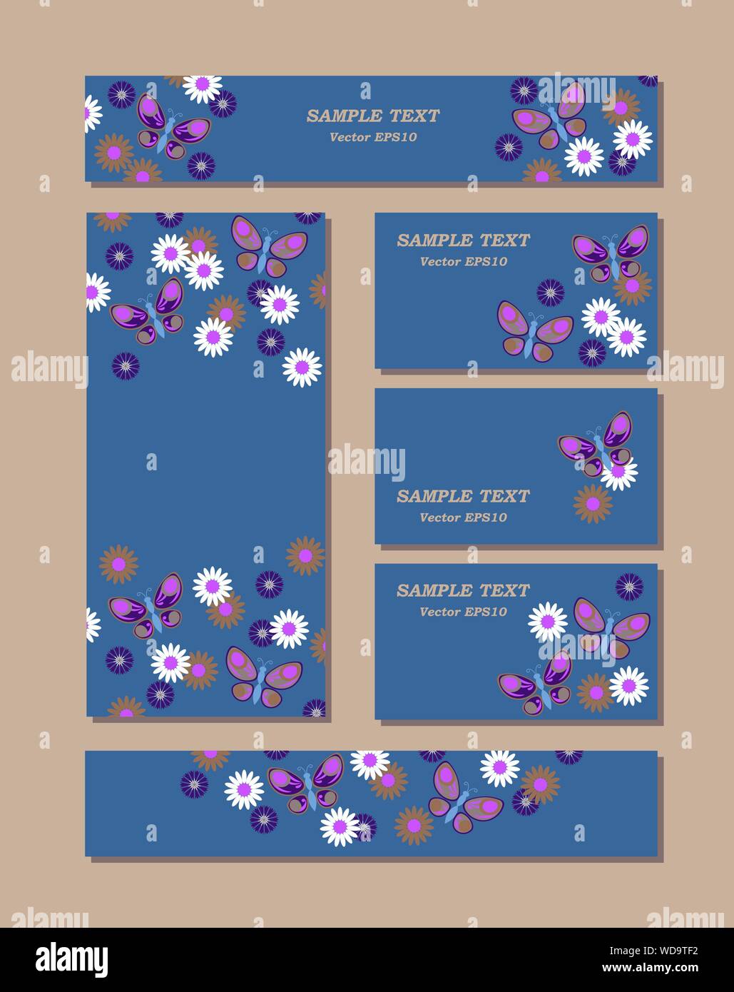 Flower patterns of different sizes with butterflies, daisies and cornflowers. For romantic and easter design. Vector illustration EPS10 Stock Vector