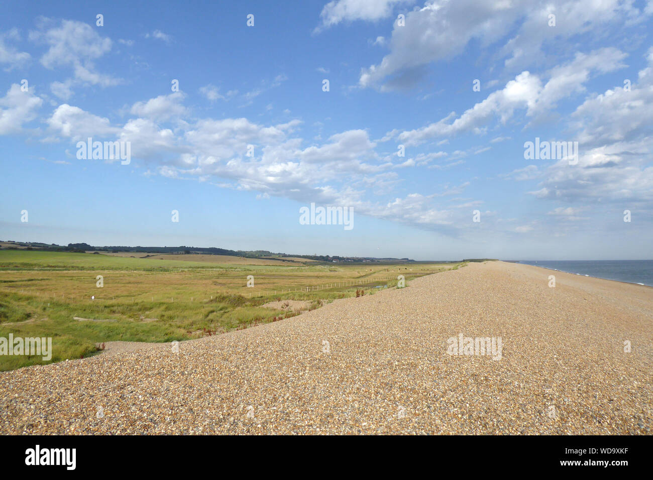 A seaside view of the shoreline at Kelling Beach, Norfolk, England. Stock Photo