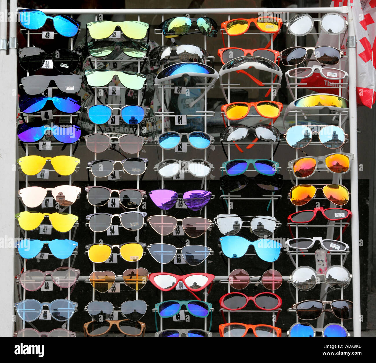 Sunglasses for sale, Damrak, Amsterdam. Stock Photo