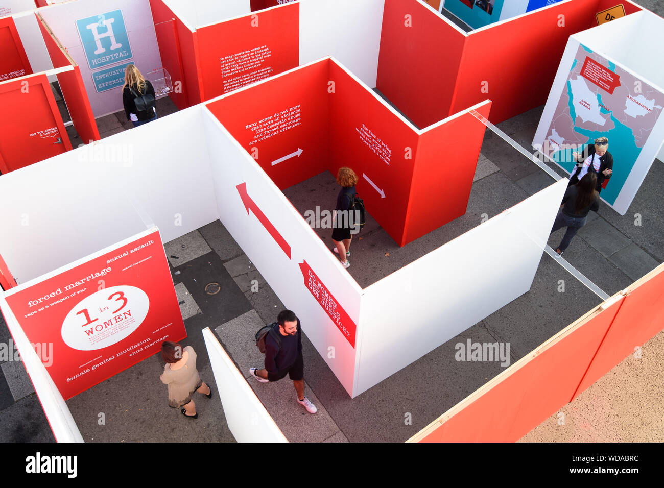 The ActionAid UK 'Maze of Injustice' in Marble Arch, London. The maze aims to engage the public in their campaign calling for better justice for women and girls who have survived violence. Stock Photo