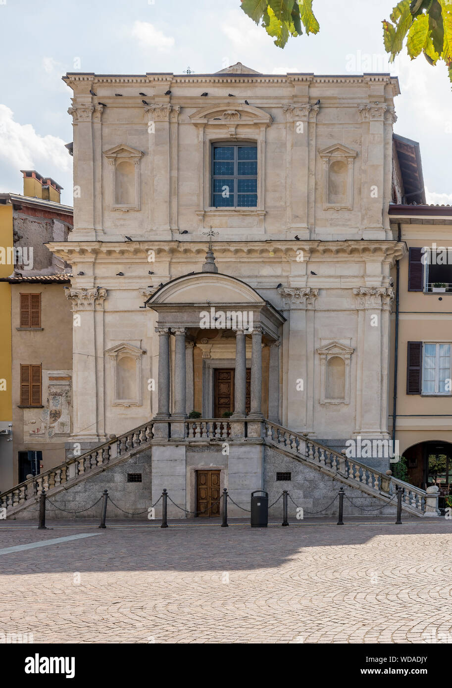The beautiful facade of the Church of Santa Marta or Santa Maria di Loreto di Arona, Italy Stock Photo