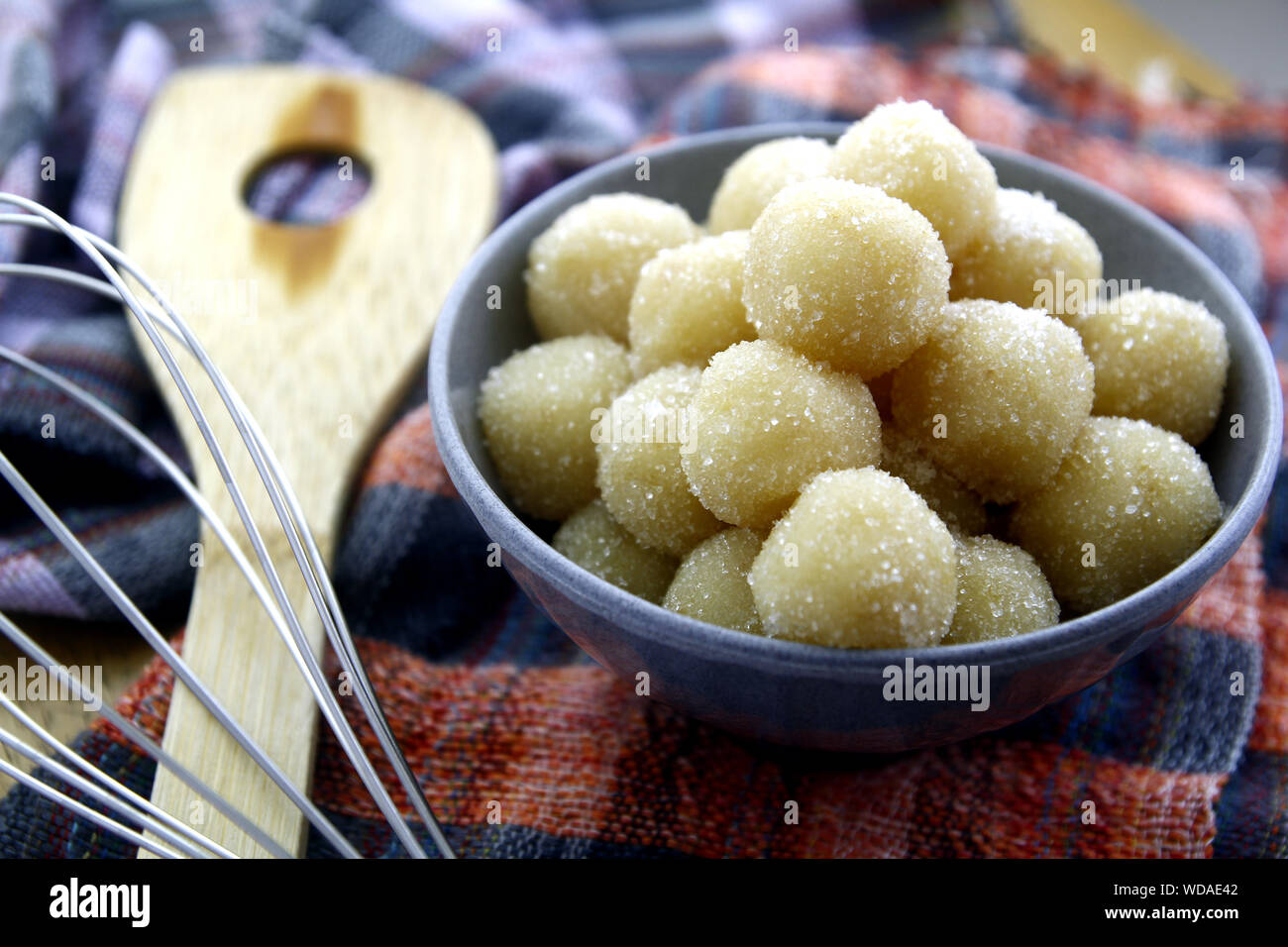 Photo of freshly made milk and potato candy balls or pastillas de