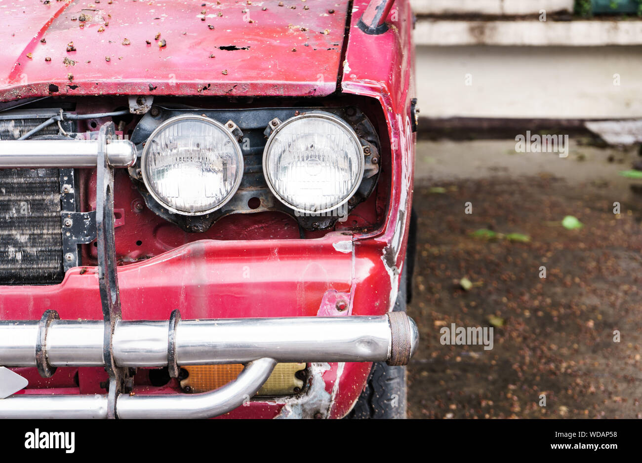 Headlights Of Abandoned Car Stock Photo