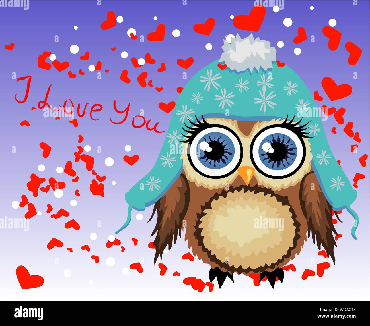 Lovely Cartoon Brown Owl Surrounded By Hearts Says I Love You