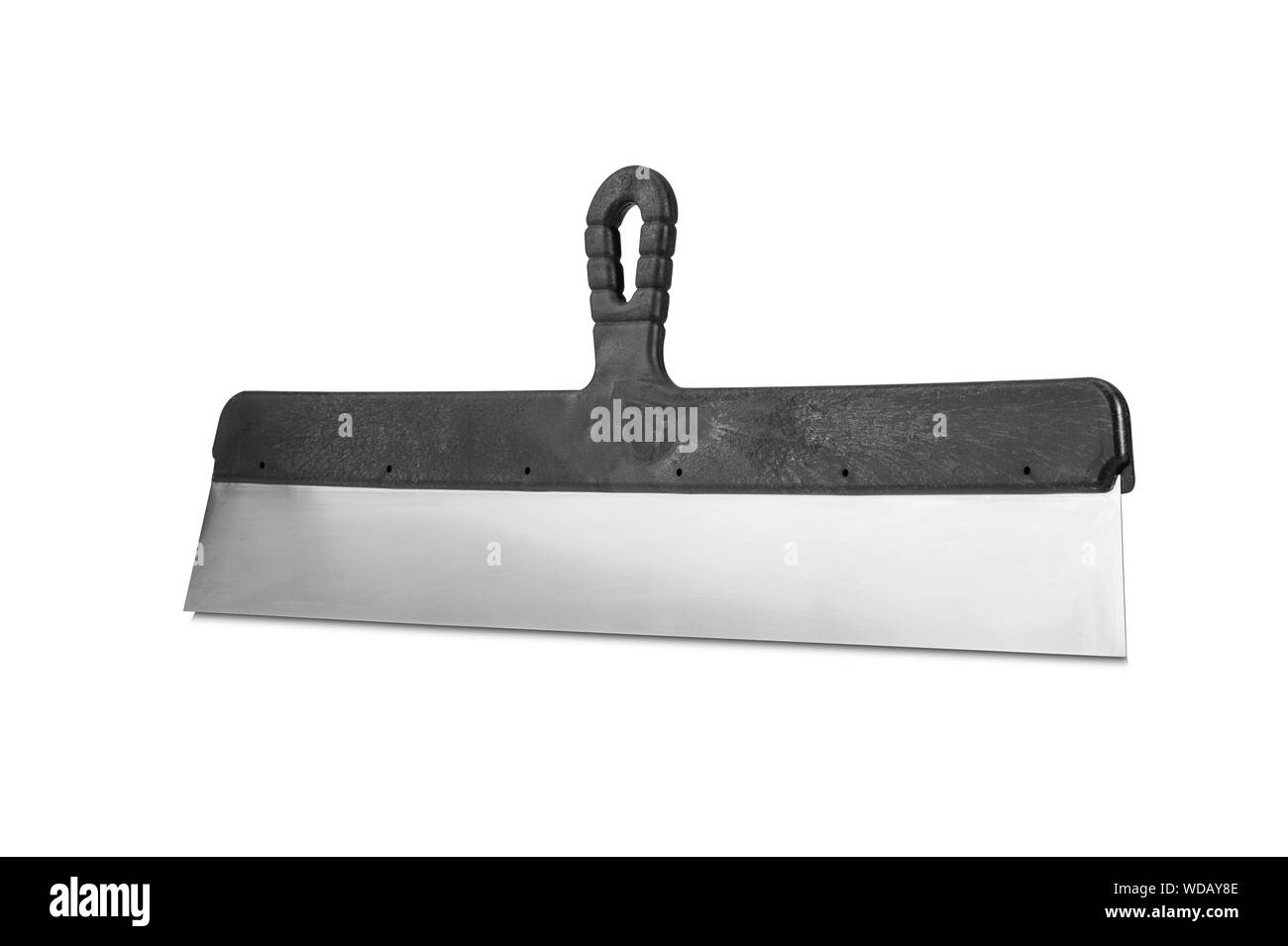 Finishing spatula on white background. Handle coating knife on white background. Stainless steel spatula with plastic handle Stock Photo