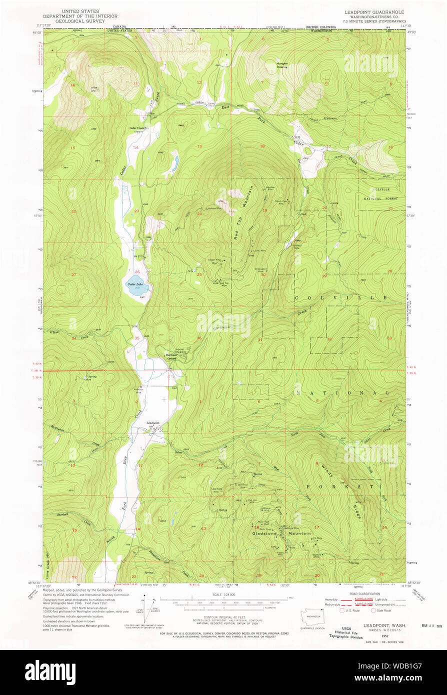 USGS Topo Map Washington State WA Leadpoint 241962 1952 24000 Restoration Stock Photo