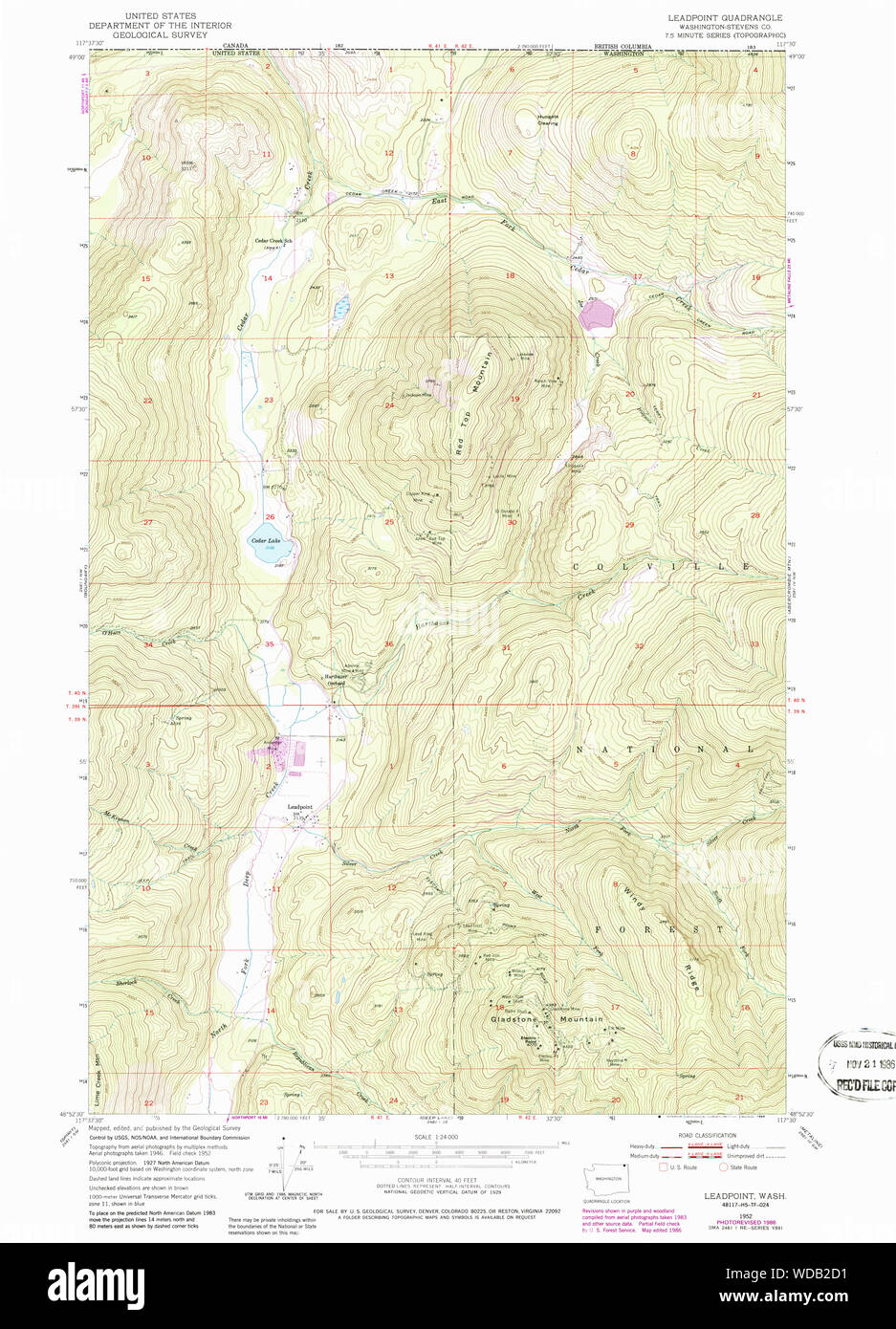 USGS Topo Map Washington State WA Leadpoint 241964 1952 24000 Restoration Stock Photo