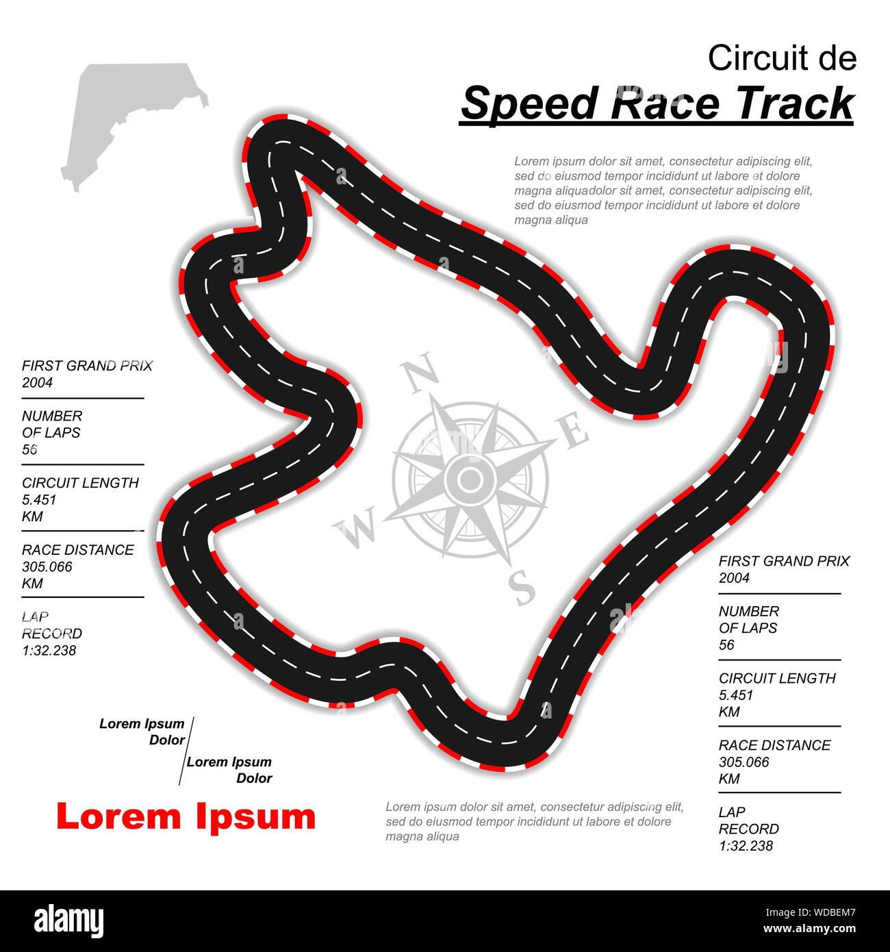White custom made race track maps with shadow Stock Vector
