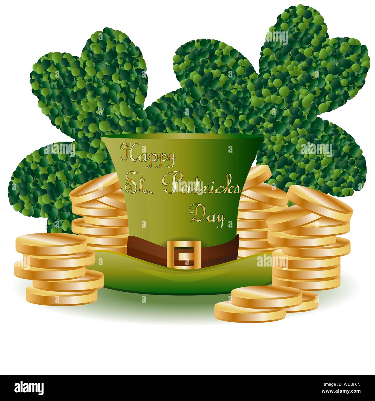 St. Patrick's card with two green leaf clover consisting of circles, a ...