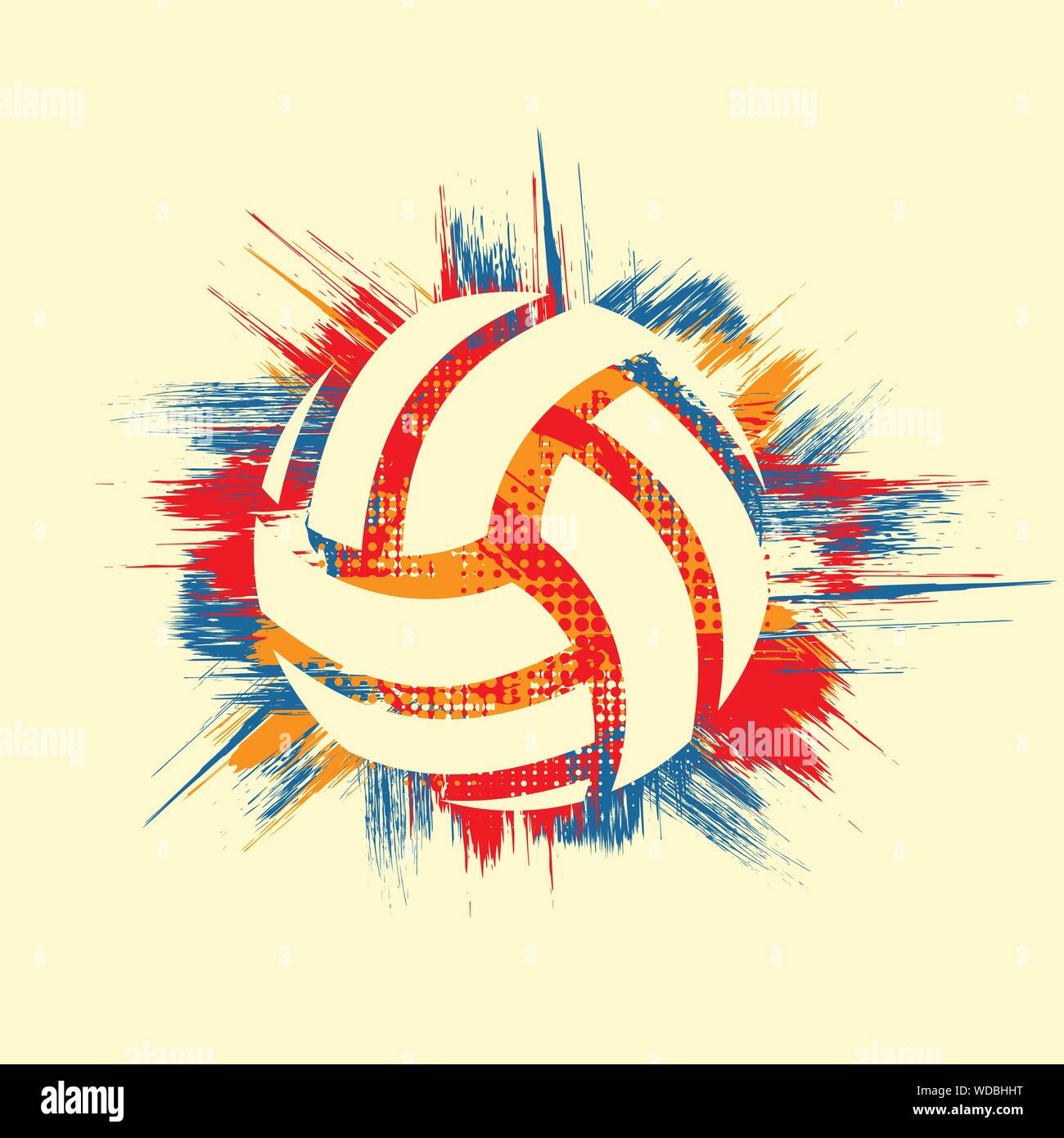 Three color abstract circle grunge background with abstract volleyball ...