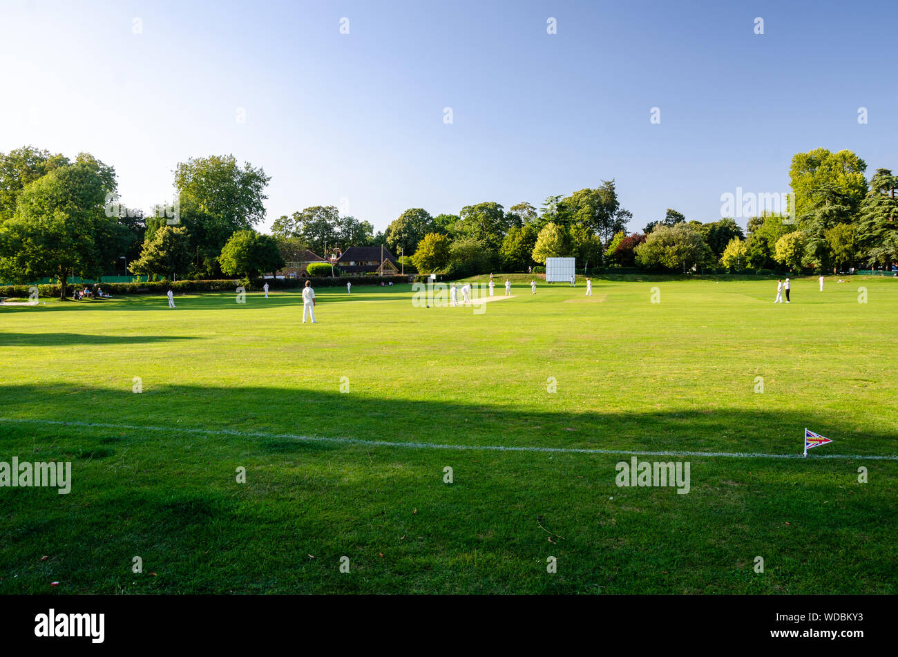 A game of cricket being played at Marlow in Buckinghamshire, UK Stock Photo