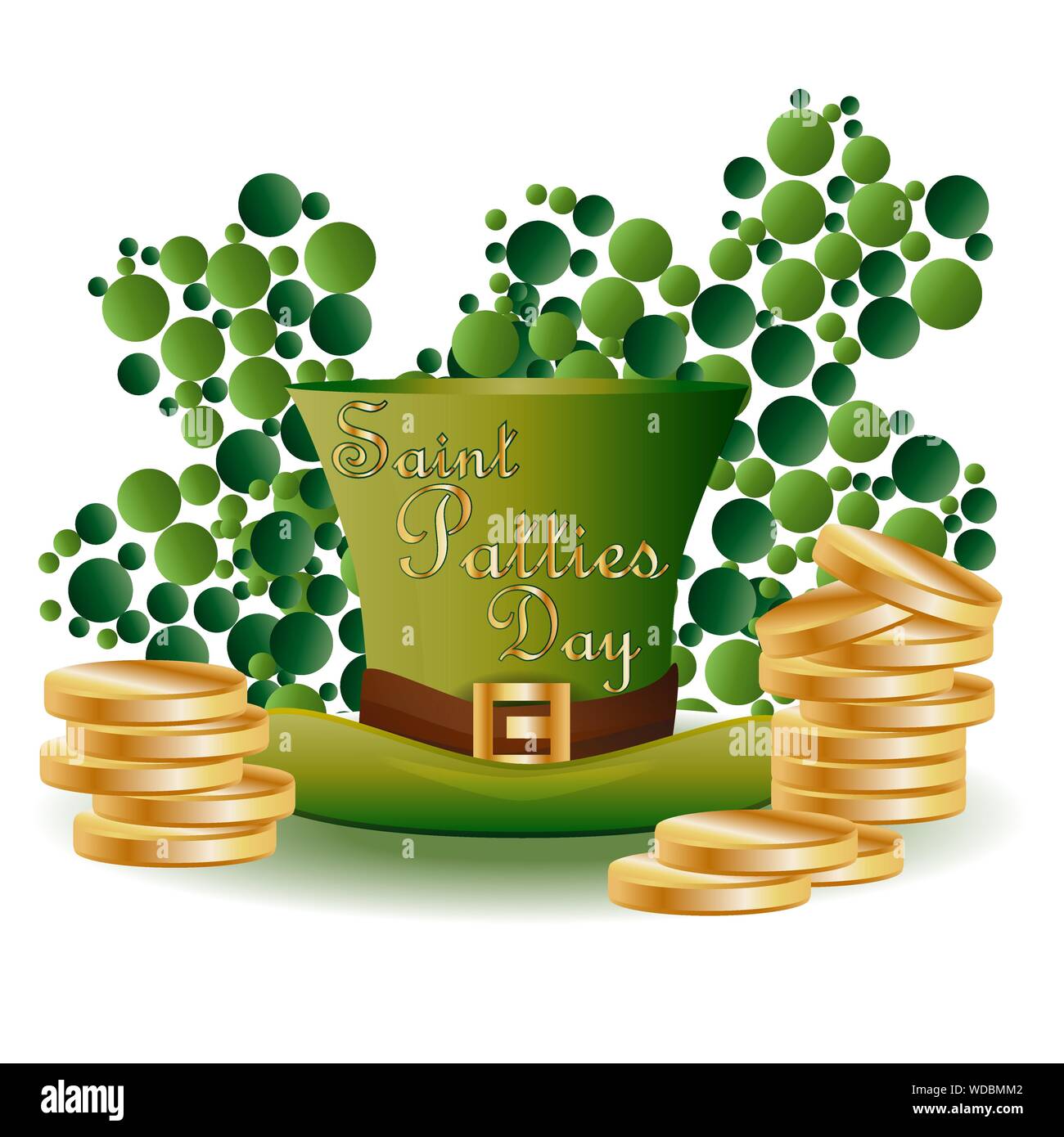 St. Patrick's card with two green leaf clover consisting of circles, a ...