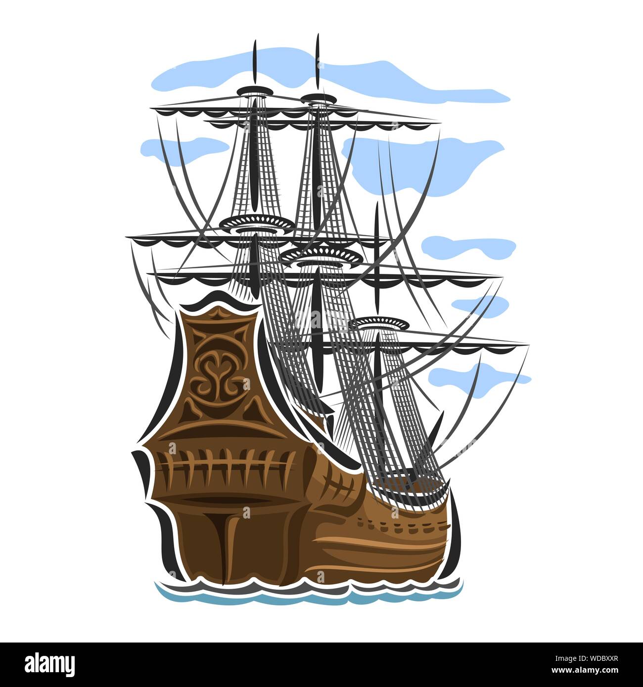 Vector logo of Sailing Ship, back view. Stock Vector