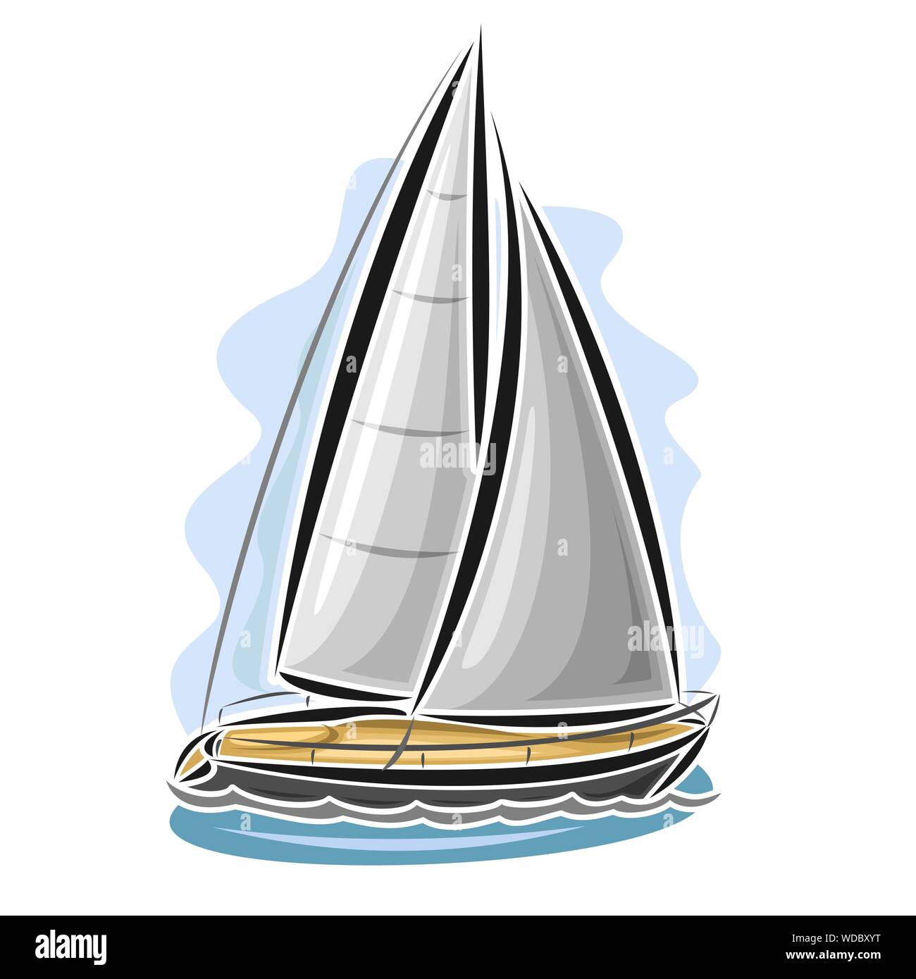 Vector logo of sailing yacht in sea, side view. Stock Vector