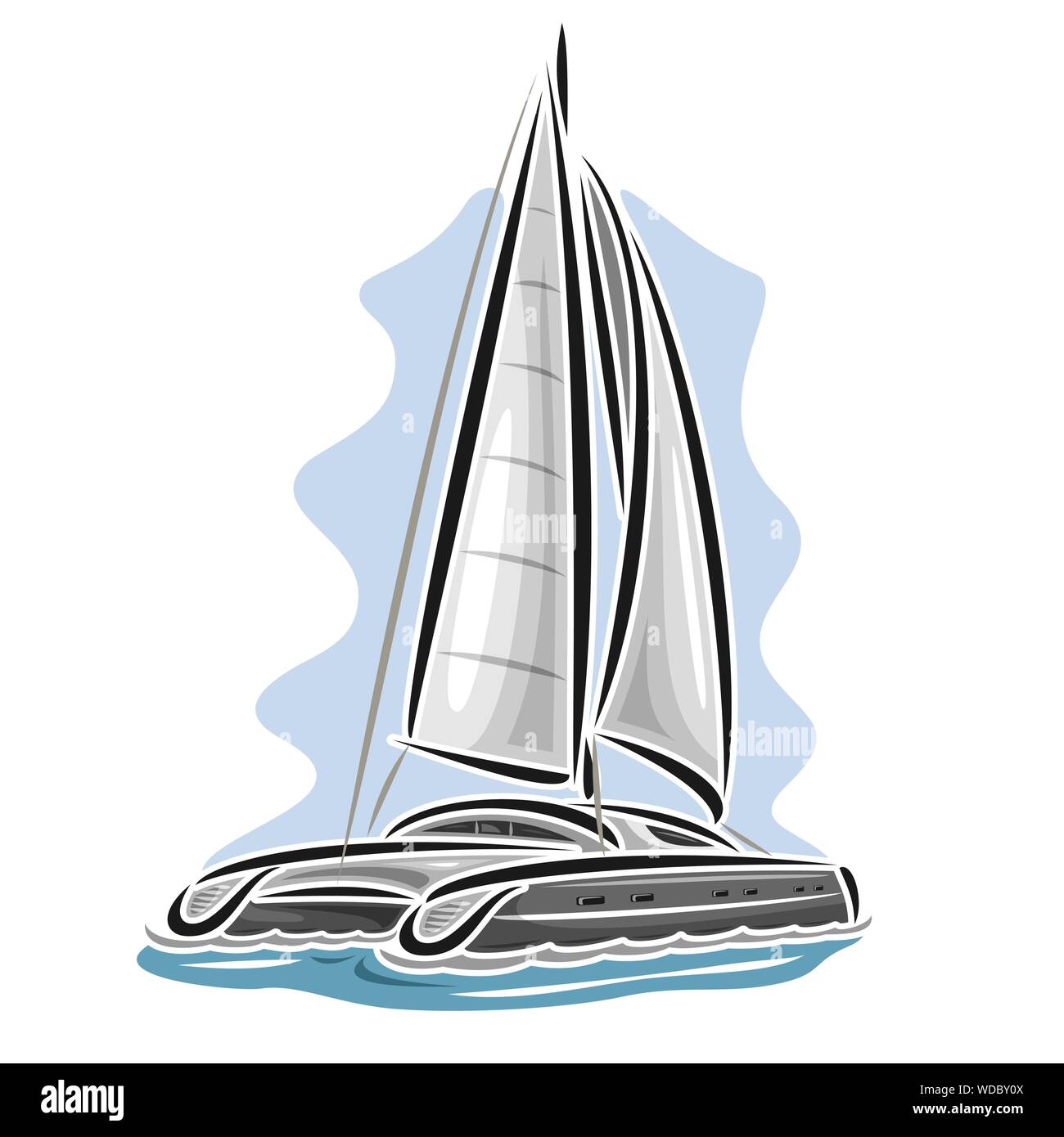 Vector logo of Sailing Catamaran in sea. Stock Vector