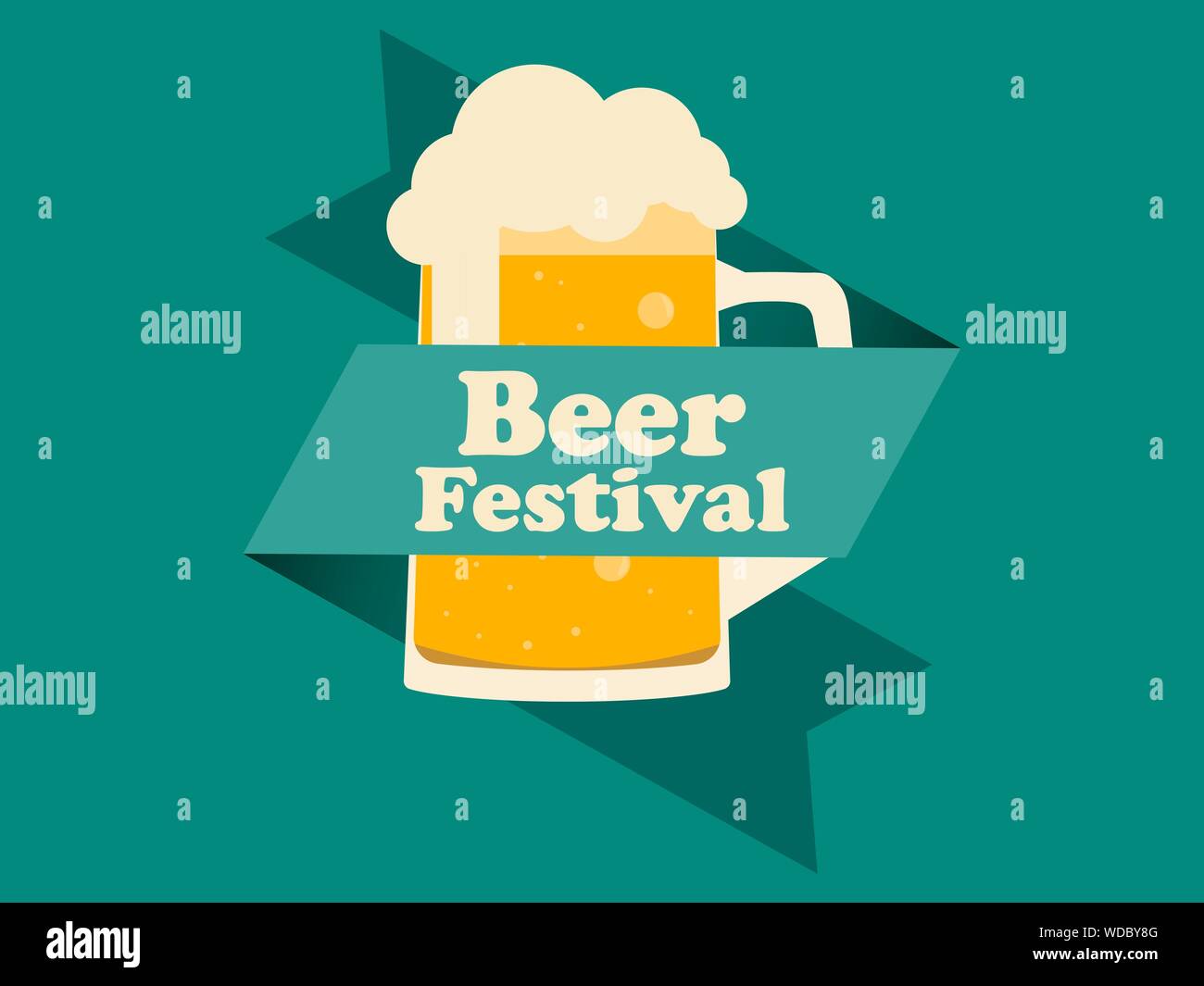 Beer Festival. Glass of beer with ribbon on a green background. Vector