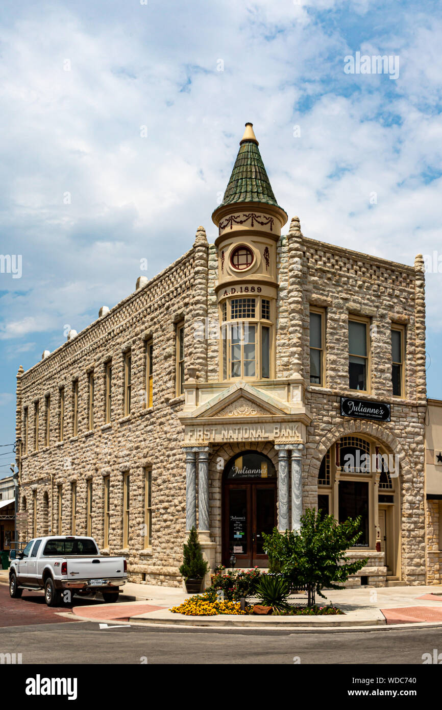 The historic 1889 First National Bank in Stephenville, Texas. Stock Photo