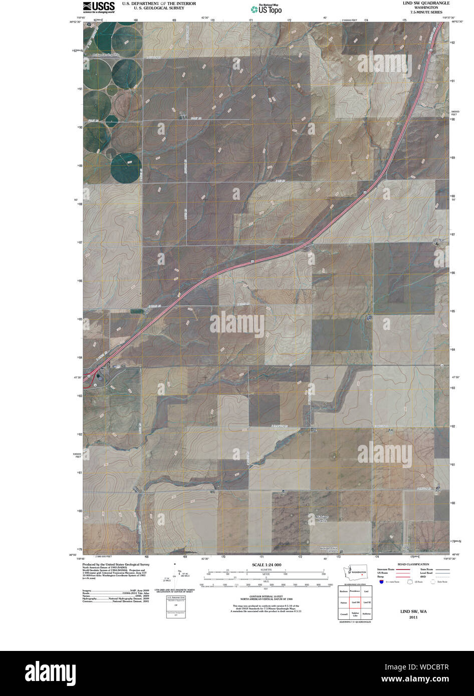 USGS Topo Map Washington State WA Lind SW 20110404 TM Restoration Stock Photo