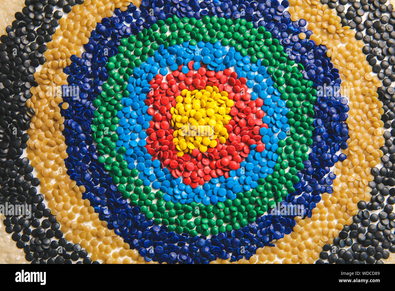 Industrial colorful Polymeric dye. Plastic pellets. Colorant for