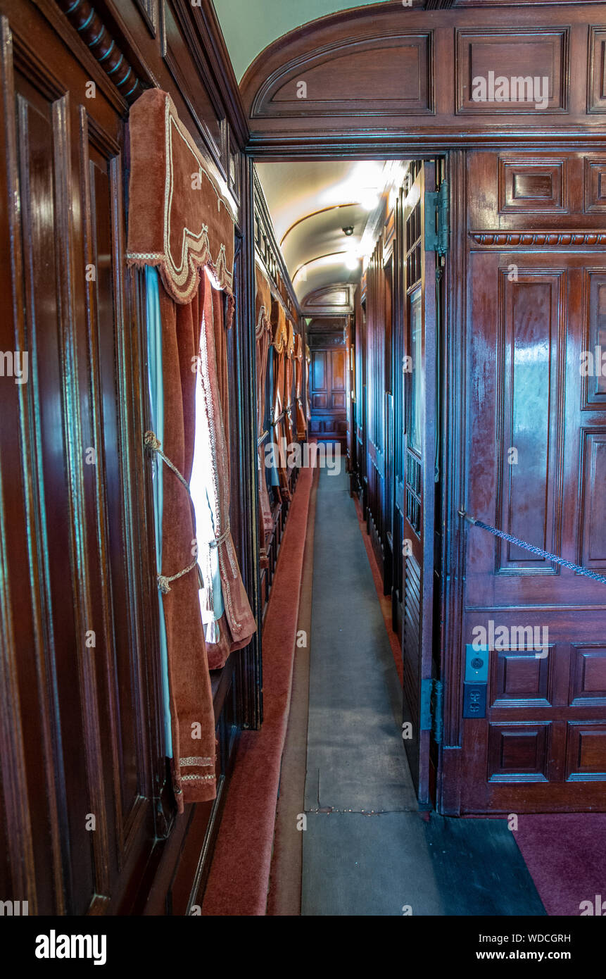 interior of old passenger train car Stock Photo